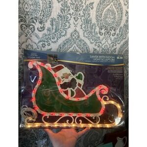 VTG Holiday Time Santa with Sleigh Light Sculpture Indoor Outdoor Window Decor